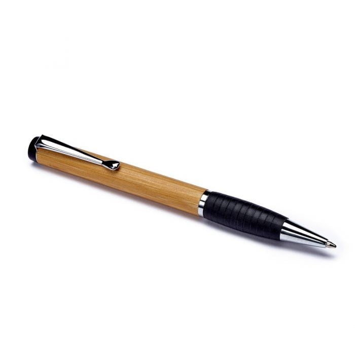 a laser engraved bamboo pen on a white background