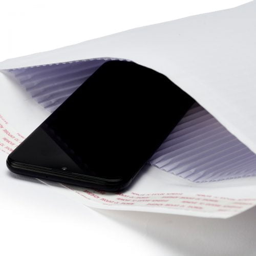 an eco friendly All Paper Padded Envelope with a phone inside